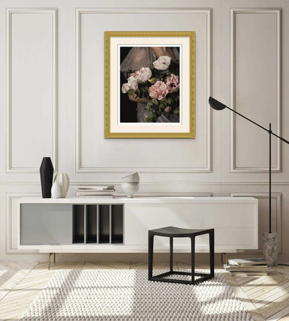 Baroque Floral Portrait, Feminine Art Print with Peony Flower Rachel Vogeleisen