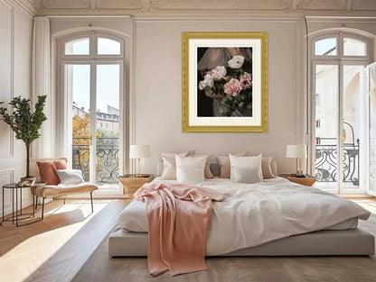 Baroque Floral Portrait, Feminine Art Print with Peony Flower Rachel Vogeleisen