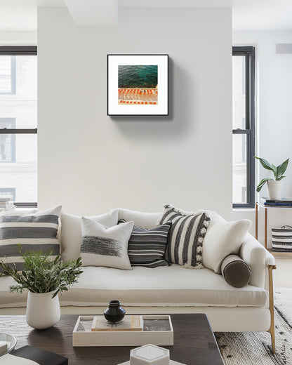 Coastal Wall Art Print - Marseille Orange Deck Chair - Square Mediterranean Decor