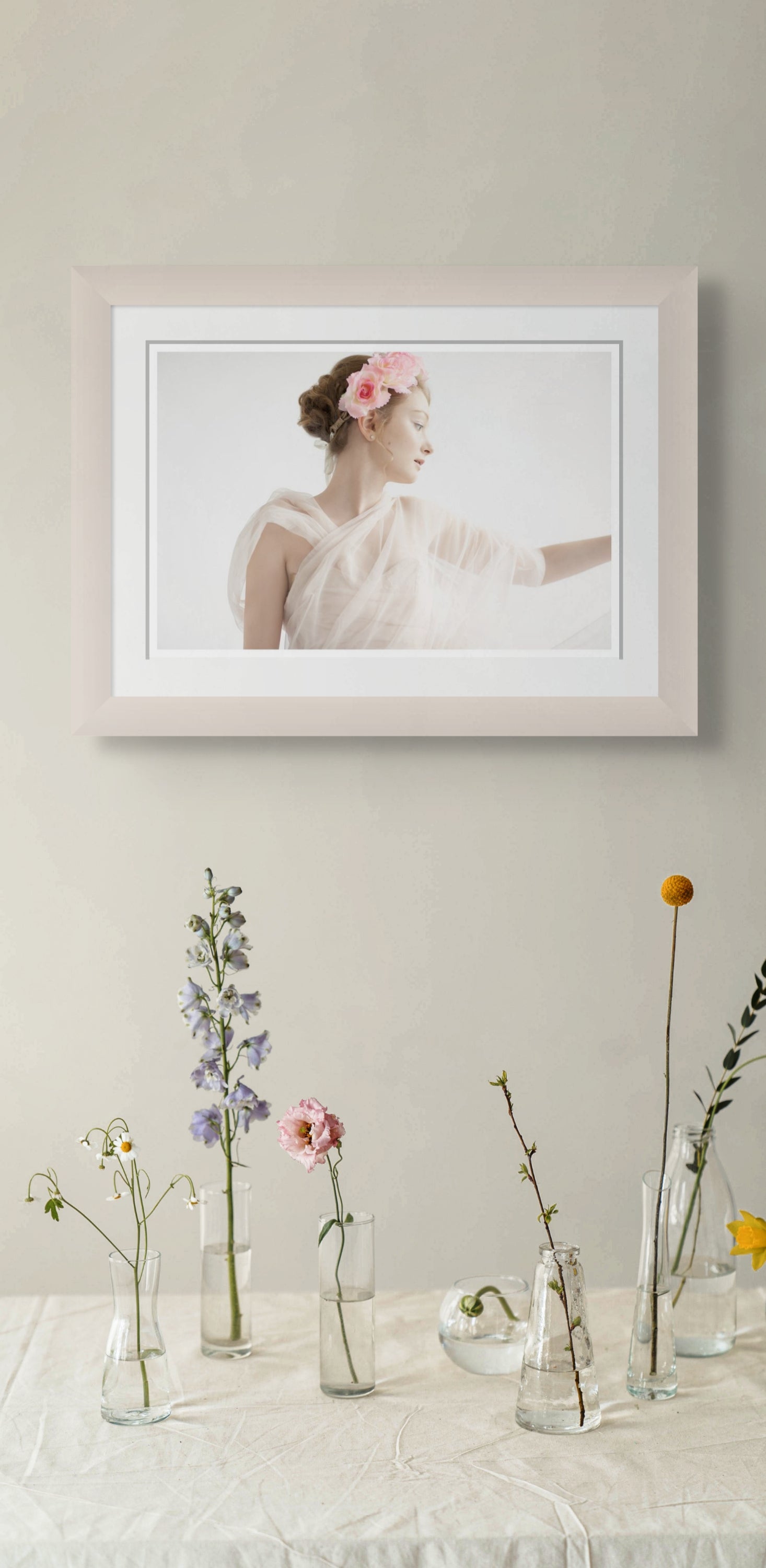 The diaphane Flower Girl  presented on the wall