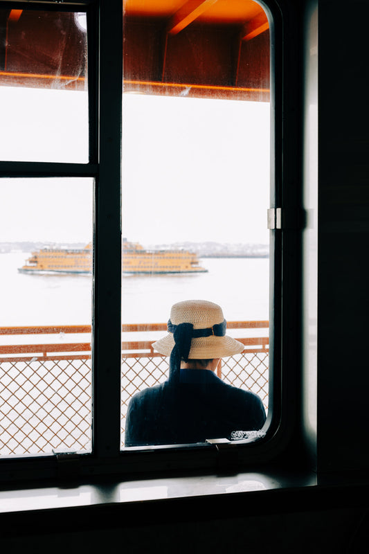 Staten Island Ferry Print | Woman with Sun Hat at Window | New York Fine Art Photography | NYC Travel Wall Art | Housewarming Gift