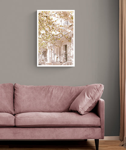 London cherry blossoms wall art for home decor,  White Cherry Blossom Tree Wall Art, London street scene wall art with blossoms
