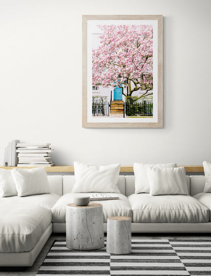 Pink Blossom Tree, Streets of London Photography Unframed Print, Magnolia Tree Blossom, London Wall Art, Floral Wall Decor Pastel Room Decor