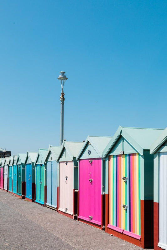 Colourful Brighton Beach Hut Print, Coastal Wall Decor, UK Travel Photo
