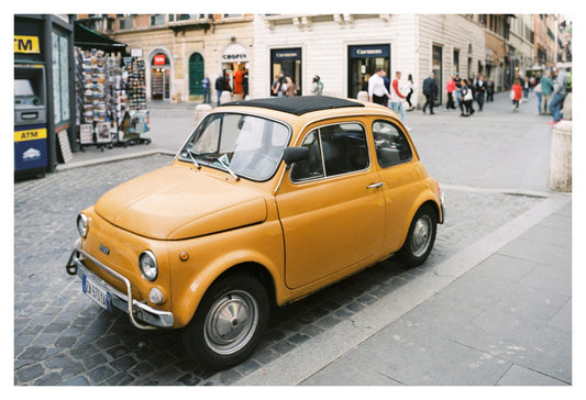 Rome Fiat Cinquecento analogue photography print| Vintage Car Wall Art Poster