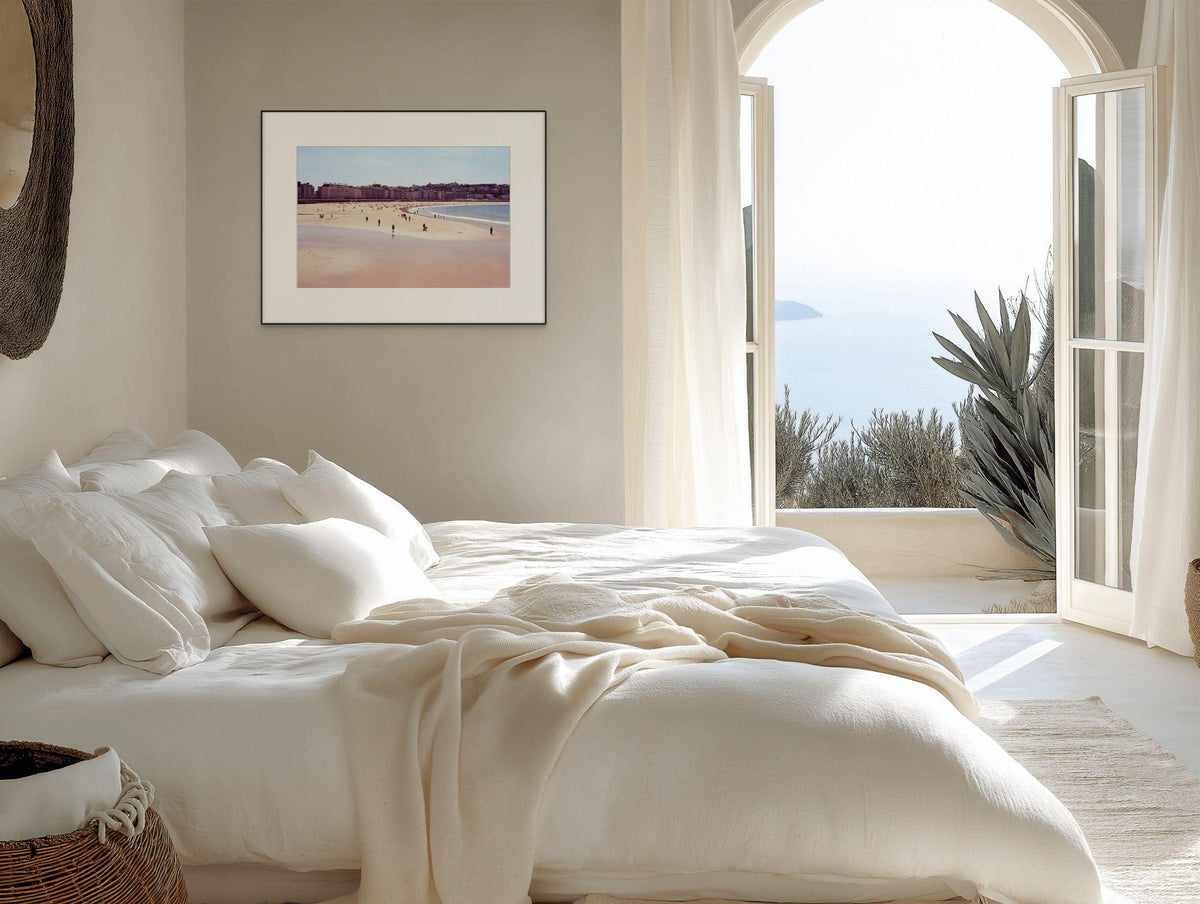 La Concha Beach Art Print, Analogue Fine art photography, Spain travel photo, Beach wall art