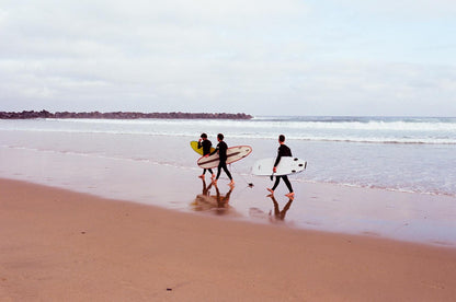 Surfers Zuriola Beach San Sebastian Analogue Photography | Eco-Friendly Coastal Wall Art