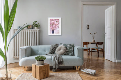 Pink magnolia blossom photography print  london spring floral wall decor