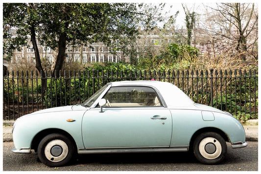 Retro nissan figaro london street photography wall art print - vintage classic car poster gift