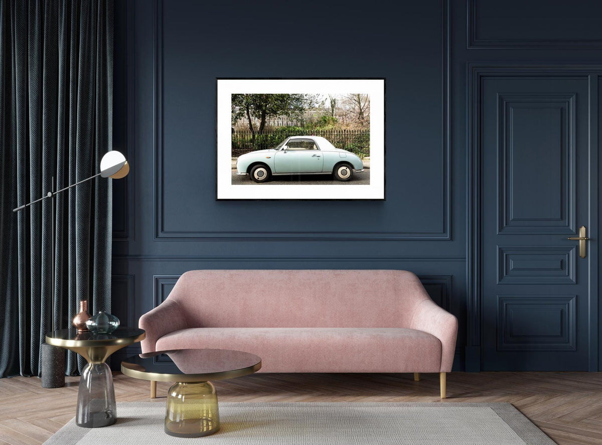 Retro nissan figaro london street photography wall art print - vintage classic car poster gift