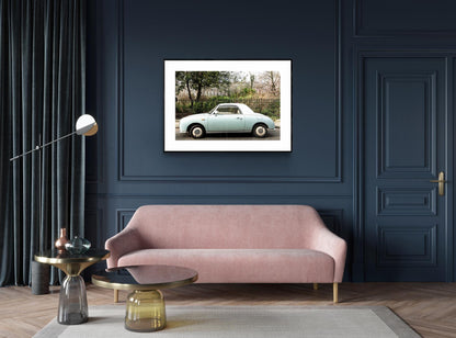 Retro nissan figaro london street photography wall art print - vintage classic car poster gift