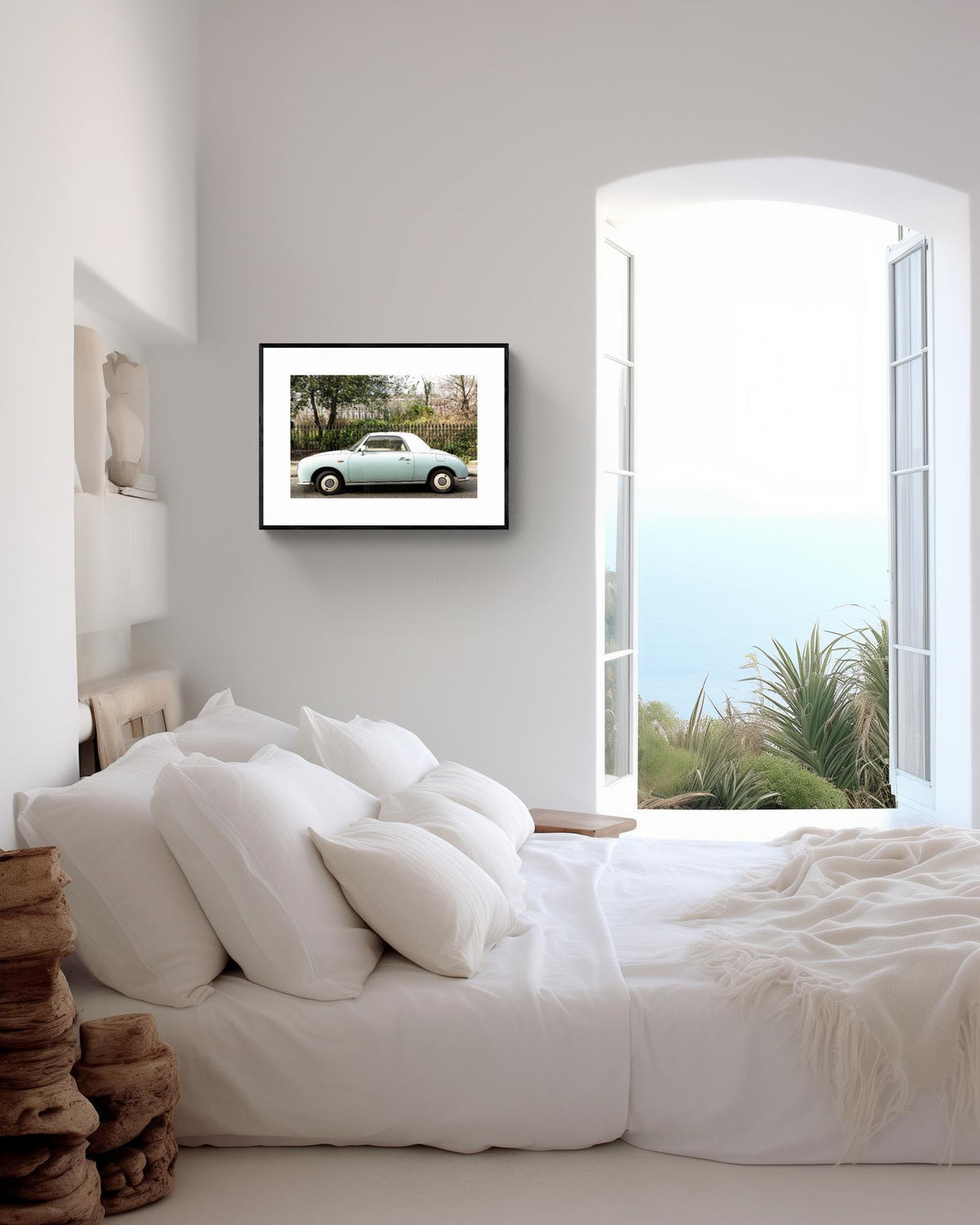 Retro nissan figaro london street photography wall art print - vintage classic car poster gift