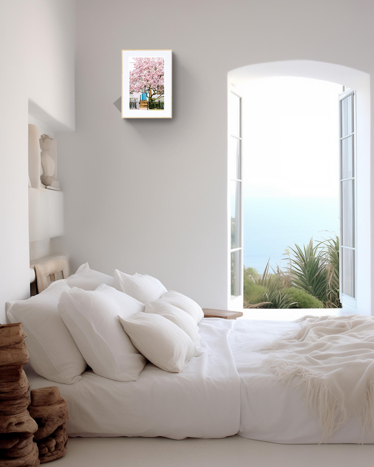 London magnolia blossom wall art print, spring street scene