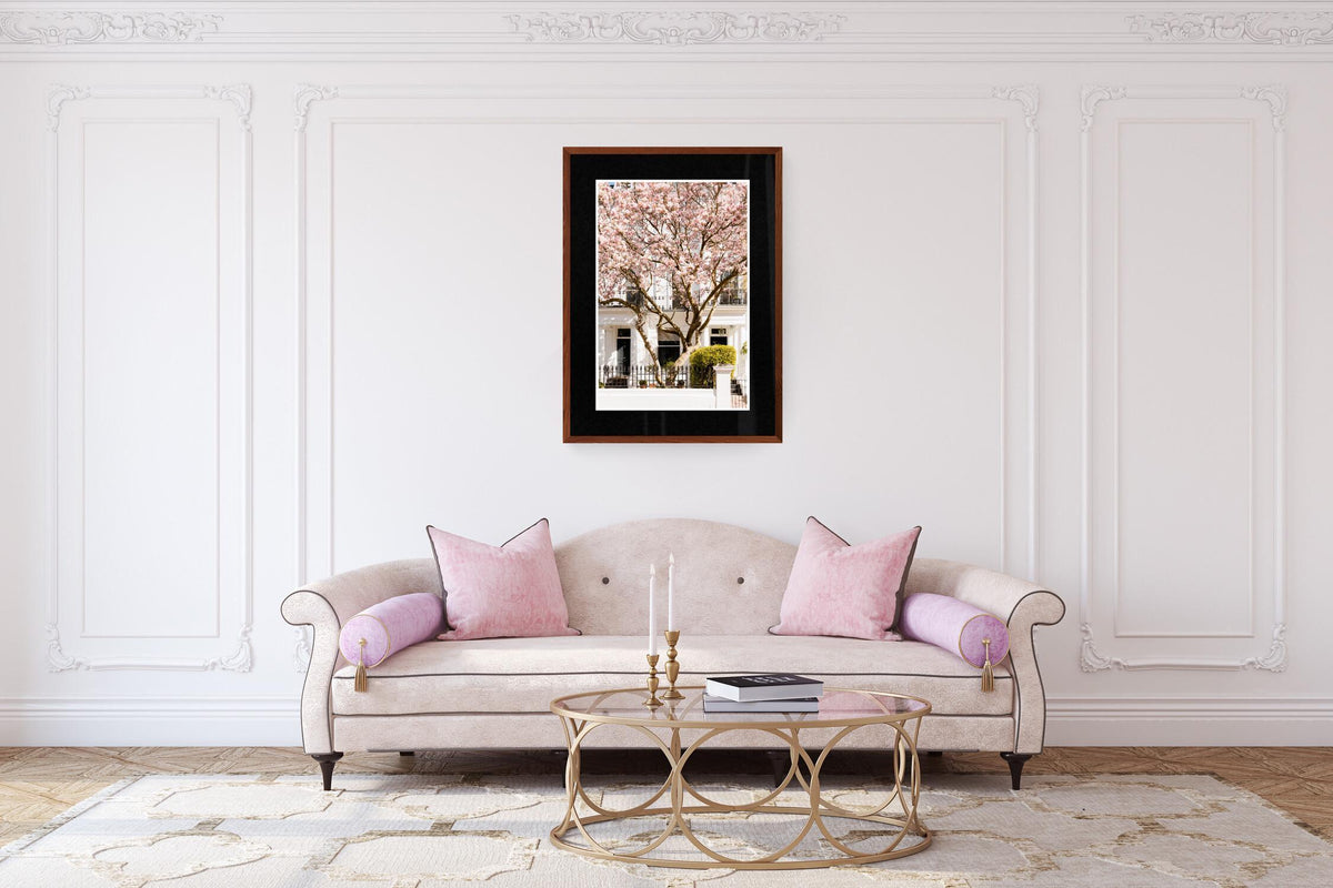 London pink magnolia tree blossom photography print - spring floral wall art home decor