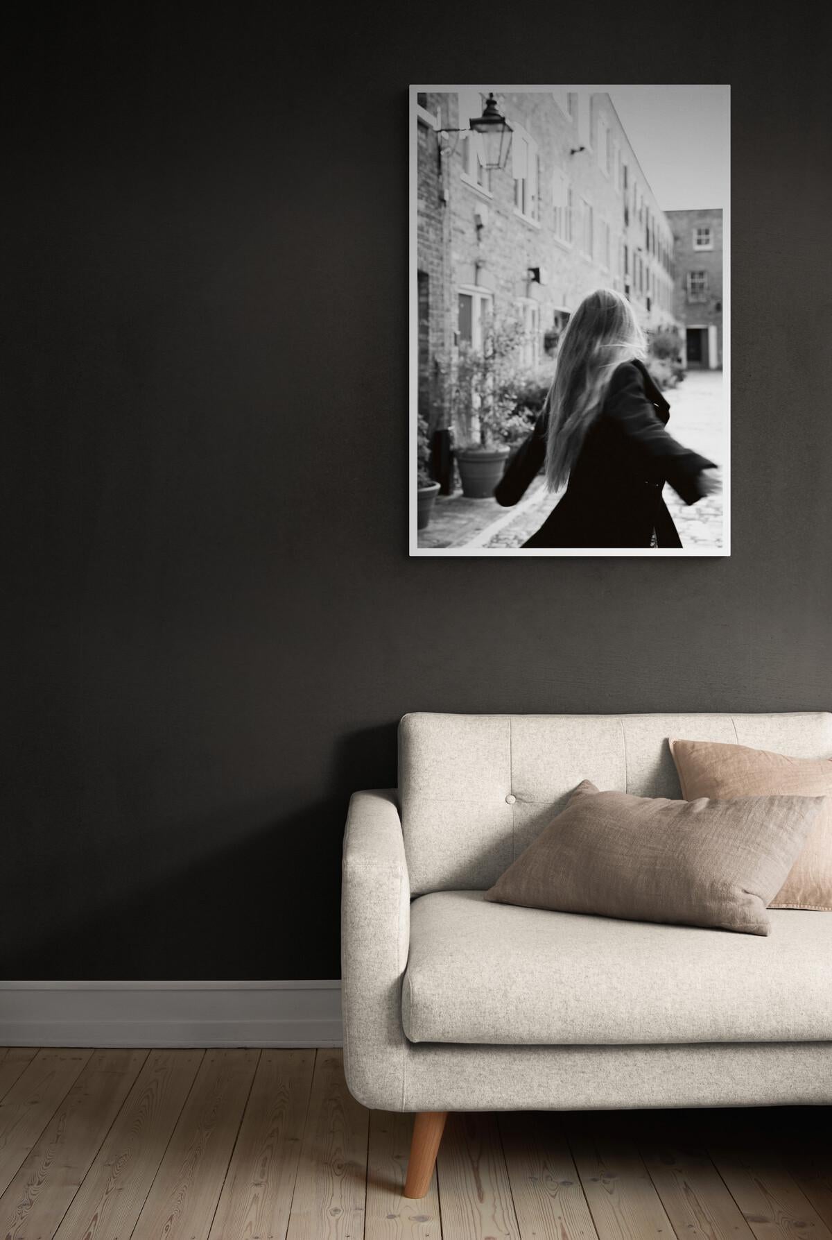 London fine art photography, Woman dancing on the street, Feminine Wall Art, Black and White Home Decor