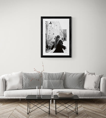 London fine art photography, Woman dancing on the street, Feminine Wall Art, Black and White Home Decor