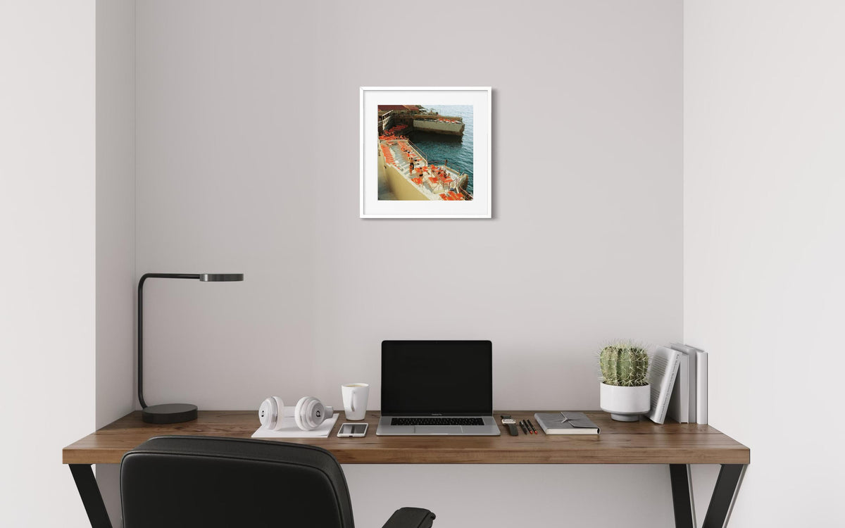 Coastal Wall Art Print of Marseille Beach Bistrot, Square Film Photography