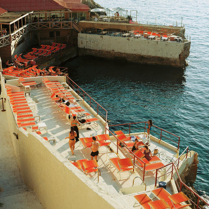 Coastal Wall Art Print of Marseille Beach Bistrot, Square Film Photography