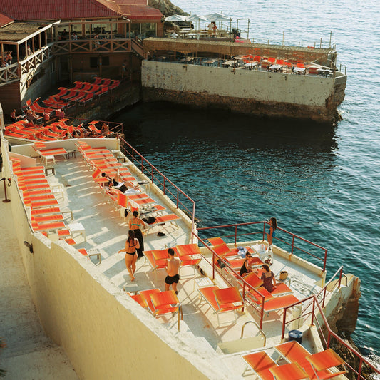Coastal Wall Art Print of Marseille Beach Bistrot, Square Film Photography