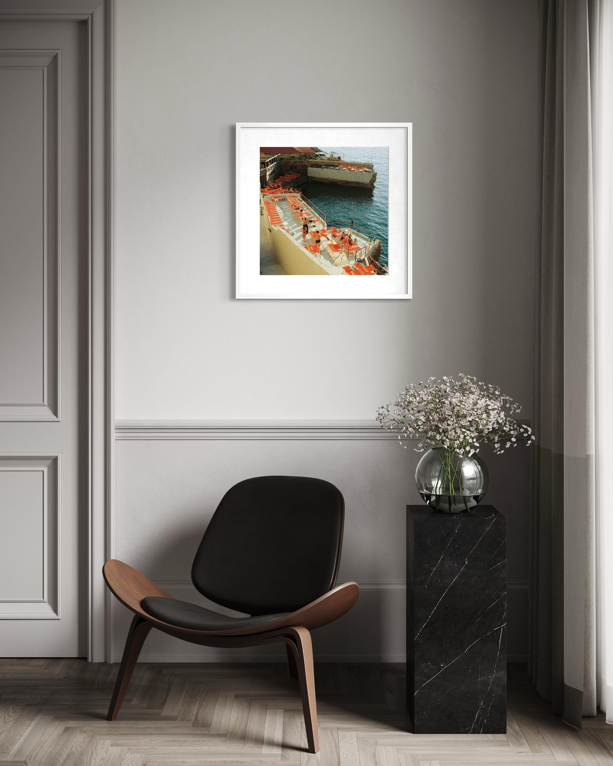 Coastal Wall Art Print of Marseille Beach Bistrot, Square Film Photography