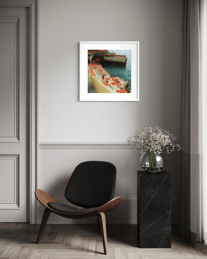 Coastal Wall Art Print of Marseille Beach Bistrot, Square Film Photography