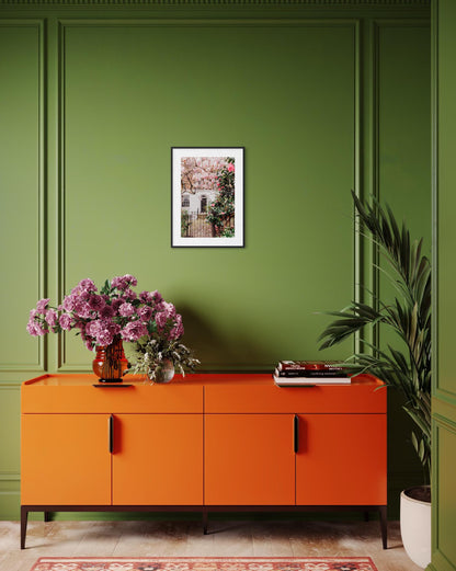 London Art Print, Magnolia Blossom Door Art with Georgian Architecture