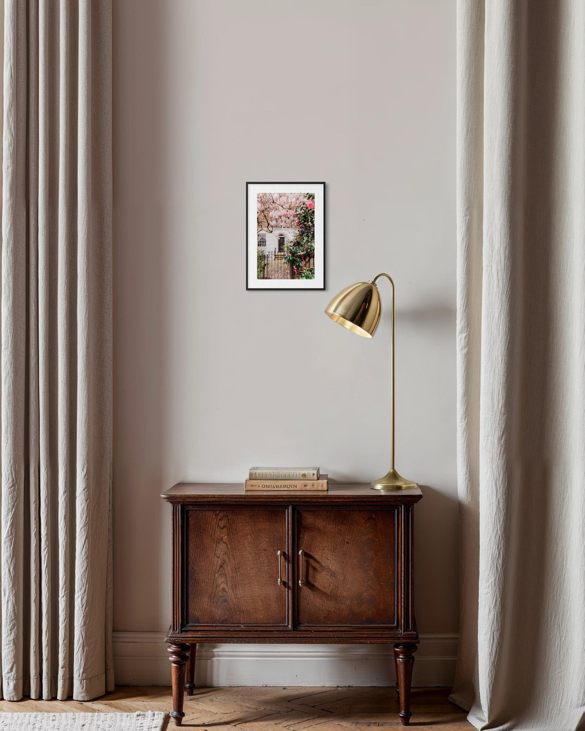 London Art Print, Magnolia Blossom Door Art with Georgian Architecture