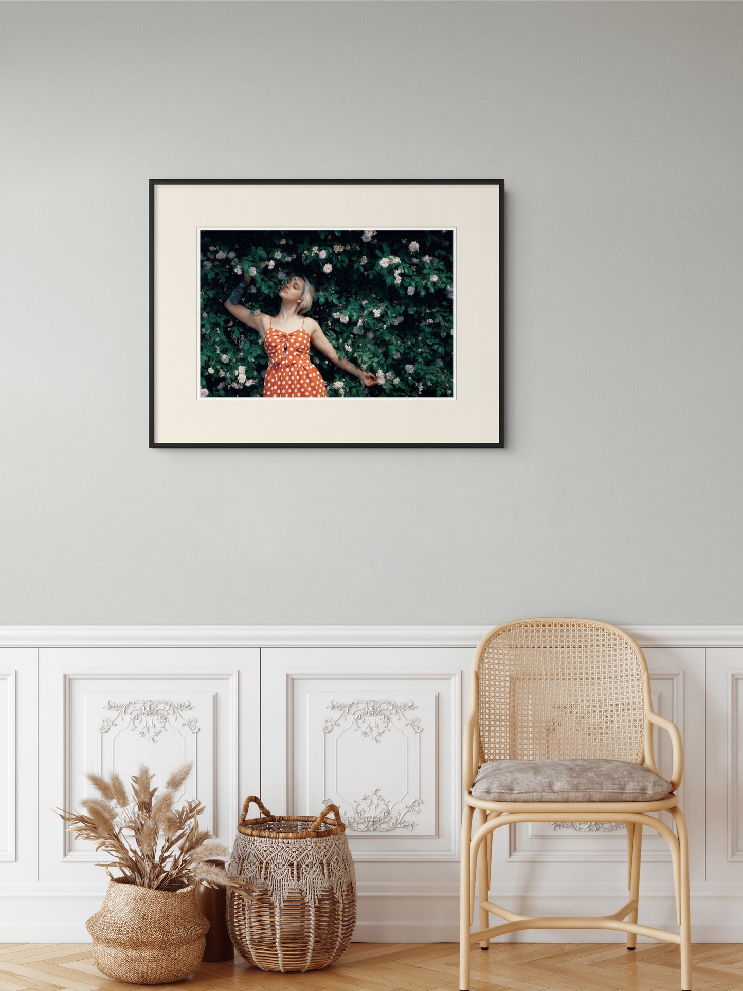 Woman lost in roses