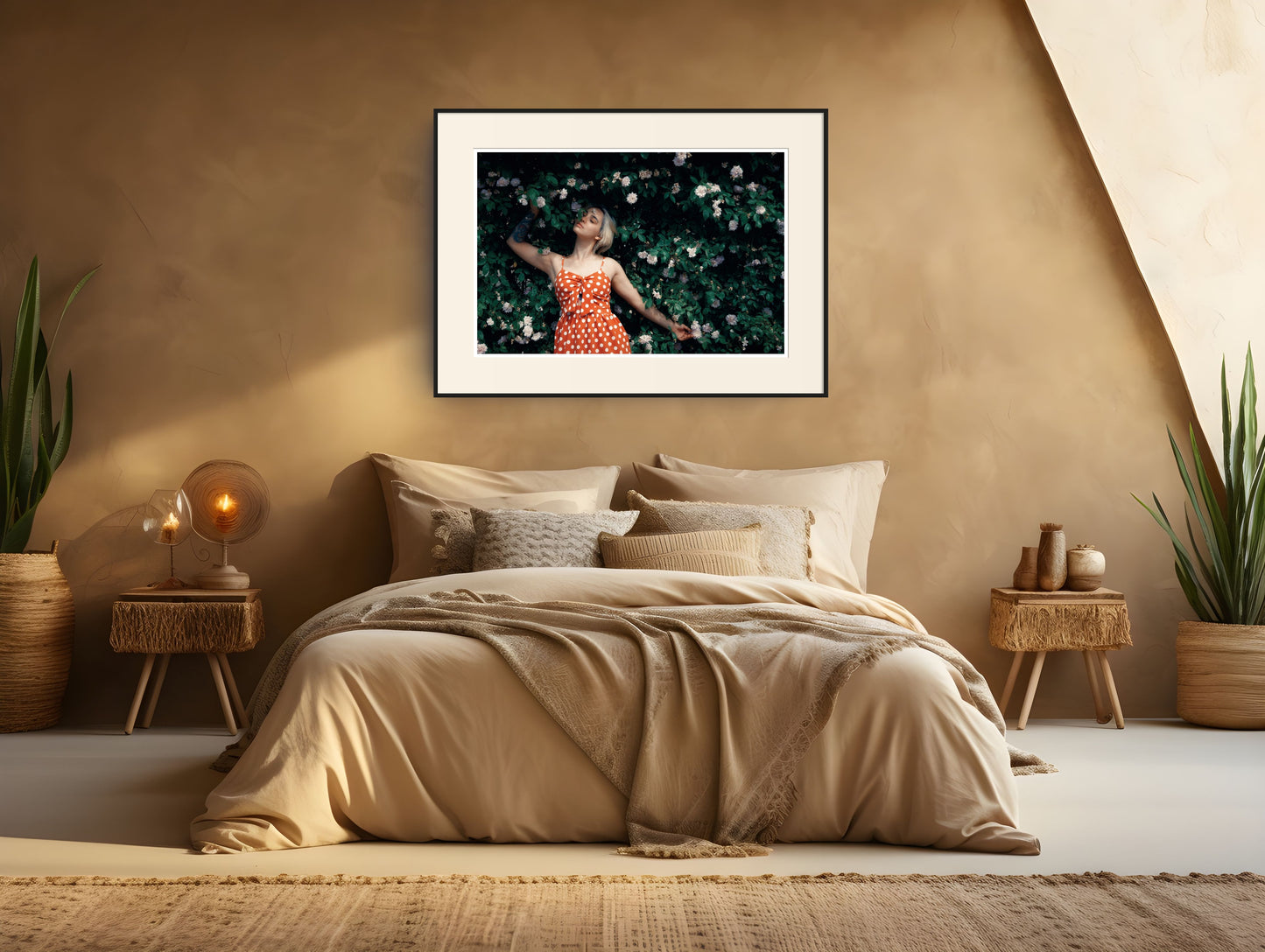 Woman lost in roses
