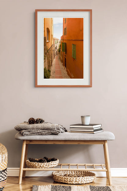 Fine Art Photography of a street in the town of Menton, French Riiviera wall art,  Architecture Print (