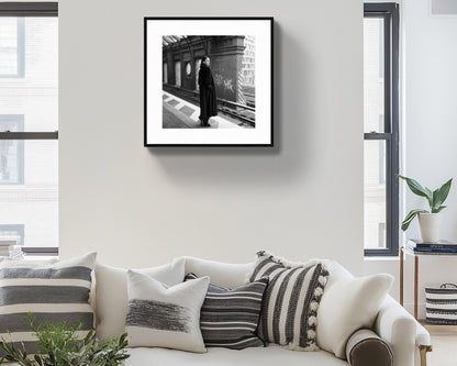 Black & White Berlin Photography - Film Por  atrait of Woman on Platform | Urban Fine Art Print" Rachel Vogeleisen Prints